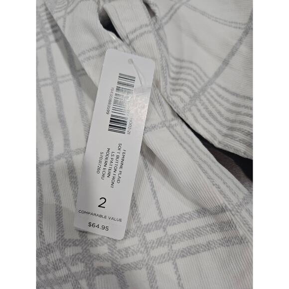 NWT Chico's White Plaid Corduroy Shirt Button Down Size 2 Medium M Women's - Picture 4 of 9